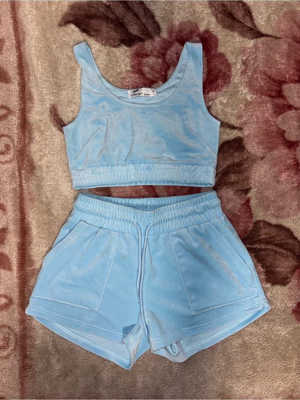 Concept Blue Velour Crop Tank & Shorts Set